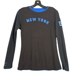 NFL Pro Line New York Giants Waffle Knit Thermal Rhinestone Shirt Womens Small